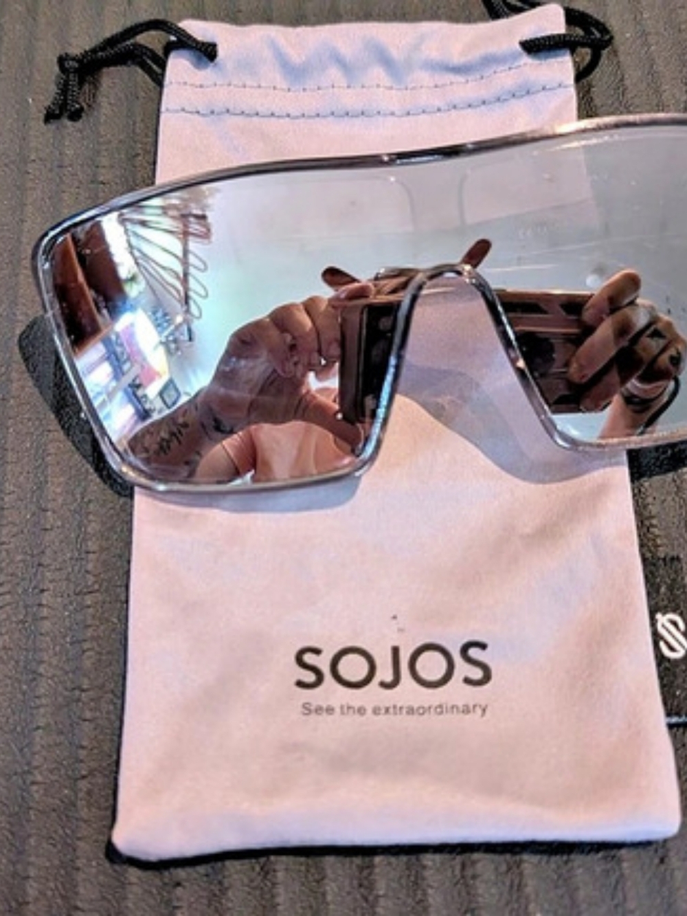 SOJOS Oversized Silver & Black Sunglasses